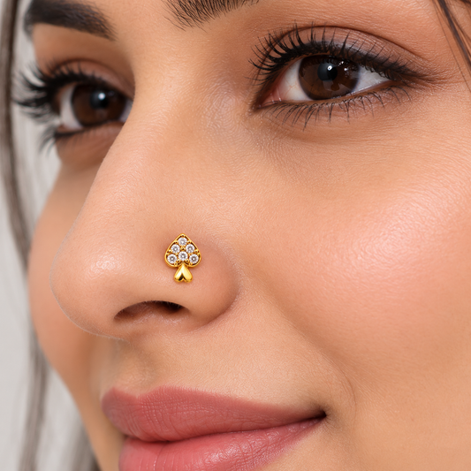 AVIRRA Gold Filled Sparkling Heart-Spade Stud Nose Pin