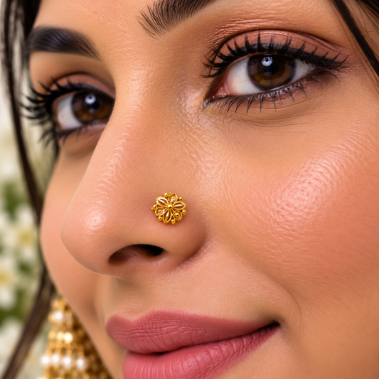 AVIRRA Gold Filled Floral Swirl  Stud Nose Pin