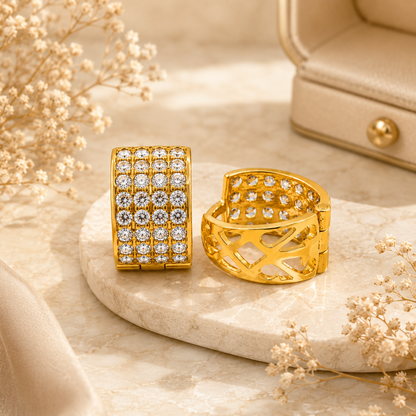 AVIRRA Gold Filled Diamond style Wide Huggie Earrings