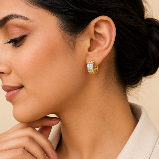 AVIRRA Gold Filled Diamond style Wide Huggie Earrings
