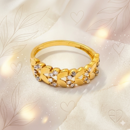 Elegant Gold Heart Link Ring with Sparkling Stones for Women